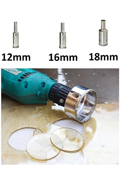 Depolife Cam Fayans Mermer Granit Porselen Delme Pancı Boru Tipi Elmas Karot Uç 12mm 16mm 18mm (3LÜ)