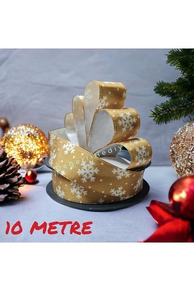 AGH Değerli Hediyeler 10 ΜΕΤΡΑ Χρυσό Σατέν Χιονονιφάδα Χριστουγεννιάτικη Κορδέλα Κουτί Στολίδι Κορδέλα Δέντρο Στολίδι Κορδέλα 2εκ