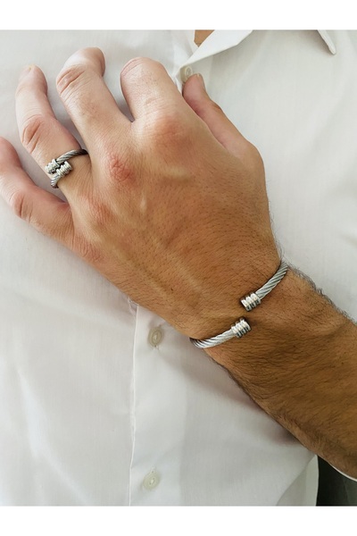 Fynbos الفولاذ المقاوم للصدأ للجنسين حبل نموذج سوار وخاتم مجموعة