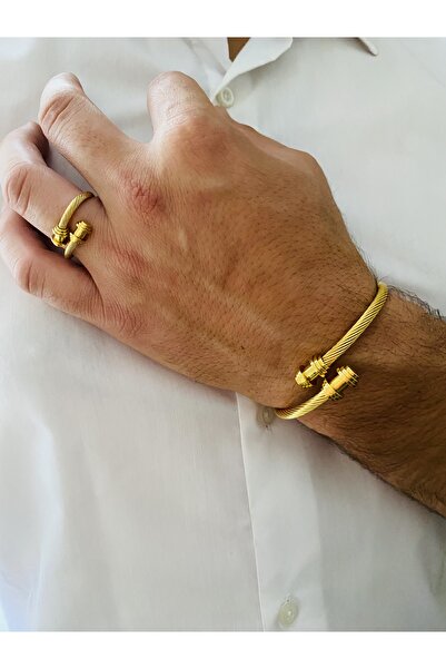 Fynbos الفولاذ المقاوم للصدأ للجنسين حبل نموذج سوار وخاتم مجموعة