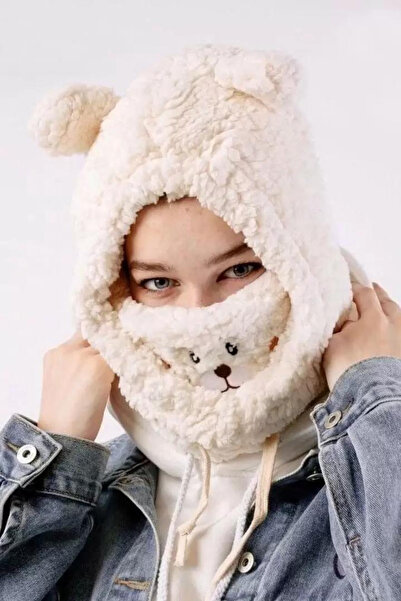 sebura Kadın Boyun Isıtan Pelüş Ayıcık Detaylı Boyunluklu Bere