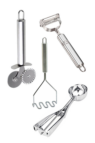 Sekiz8 مجموعة من 4 هراسة بطاطس، مغرفة آيس كريم، مقشرة جوليان، قطاعة بيتزا