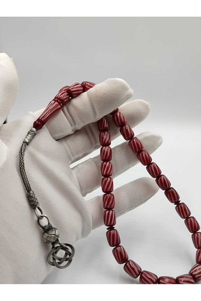 ALTUNTAŞ CRIMPING AMBER LASER CUT Rosary 8*12 MM CAPSULE CUT 1000 STERLING SILVER SCRATCH TASSEL