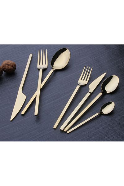 Demir Çeyiz Dmrlife Diamond 72 Pieces Gold Fork Spoon 72 Pieces