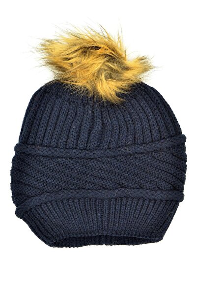 toptanhanem Стилна вълнена шапка с помпон в тъмносин цвят – добавете стил към...
