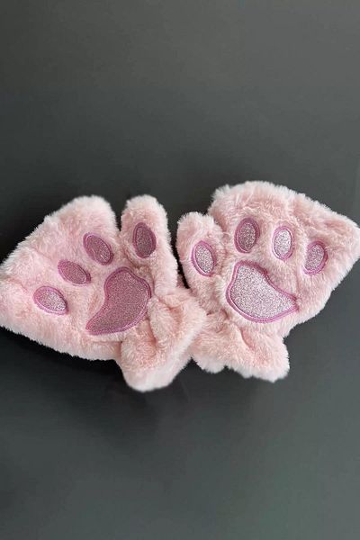 sebura Glitter Plush Half Finger Paw Gloves