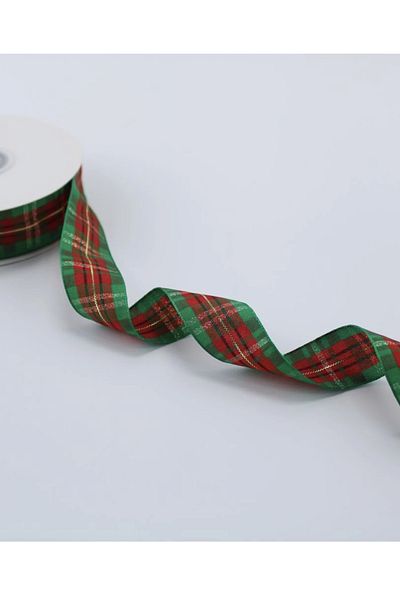 Yumuşakkeçe New Year Ribbon Glitter Green Checkered 25 mm 20 Mt