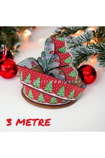 AGH Değerli Hediyeler 3 METERS Woven Printed New Year Ribbon Box Decoration Ribbon Tree Decoration Ribbon 2cm