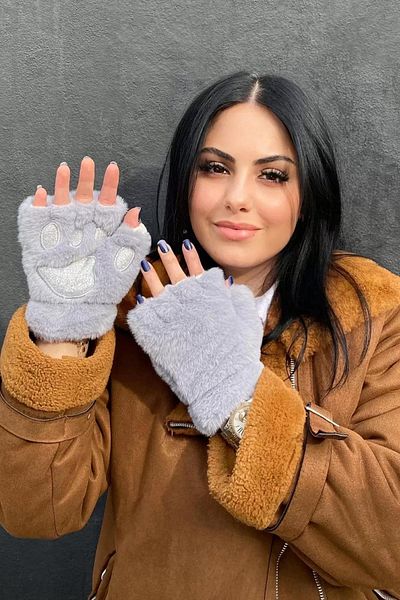 sebura Glitter Plush Half Finger Paw Gloves
