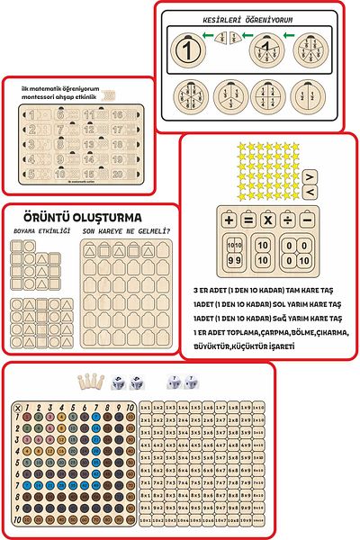 Ahtek Mathematics Primary School Montessori Wooden Educational Activity Set of 5