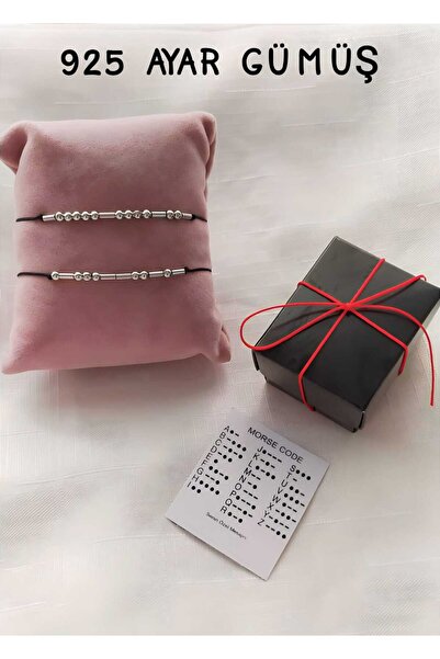 Amethyst Love 925 Ayar Gümüş Mors Alfabesi Bileklik 2 adet çift bilekligi, se...