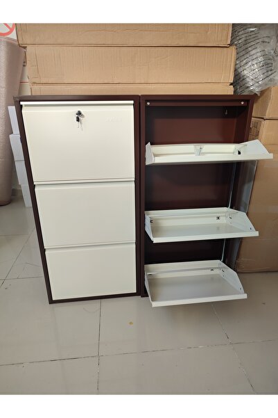 KASER 6 Kapaklı Kahve Krem Kilitli Metal Ayakkabılık 3 3 Kapaklı Kahve Krem M...