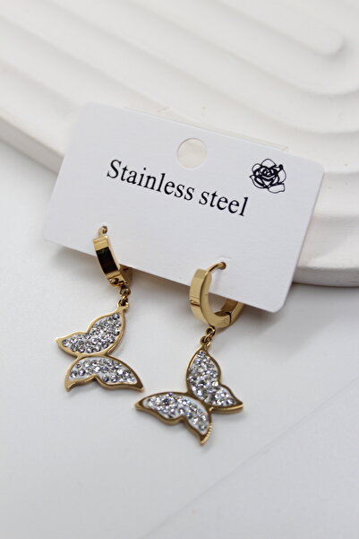 stainles steel نموذج الفراشة الزركون حجر تشويه أقراط الحلقة الفولاذية