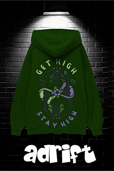 Yasolin Unisex Oversize kroj Sa kapuljačom Kengur džep Get High Stay High Šta...