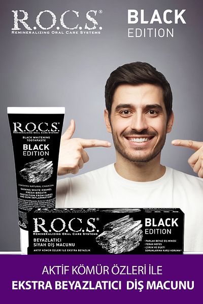 R.O.C.S. مجموعة العناية بالفم المبيضة بالفحم من Rocs Black Edition - 2 معجون وفرشتين