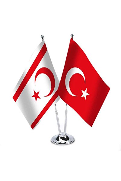 cnpromosyon Kuzey Kıbrıs - Türkiye -ikili Saten Masa Bayrağı