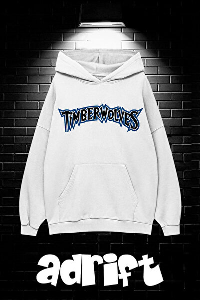 Yasolin Unisex Oversize Kapüşonlu Kanguru Cepli Timberwolves Baskılı Sweatshi...
