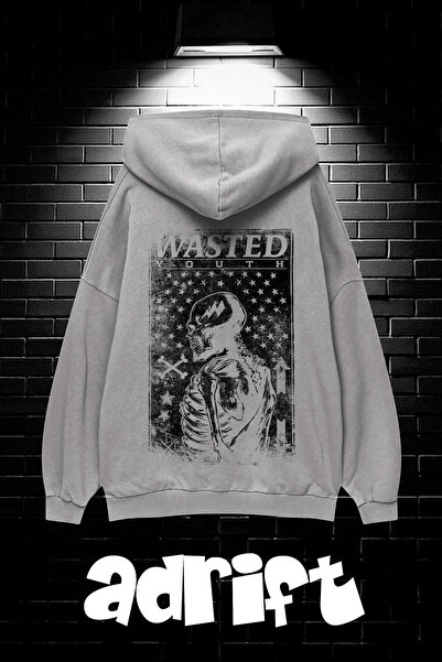 Yasolin Unisex Oversize kroj Sa kapuljačom Kengur džep Wasted Štampano Dukser...