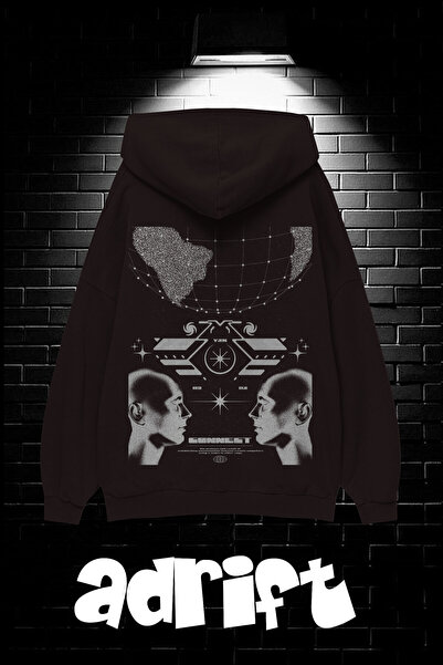 Yasolin Unisex Oversize kroj Sa kapuljačom Kengur džep Resro Futurizam Štampa...