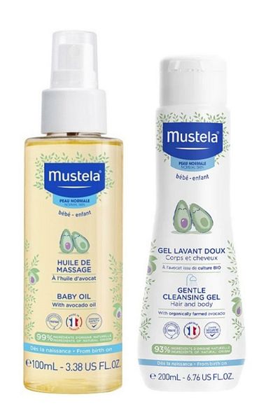 Mustela Baby Care Massage Oil 100ml - Mustela Gentle Cleansing Gel Newborn Shampoo 200 ml