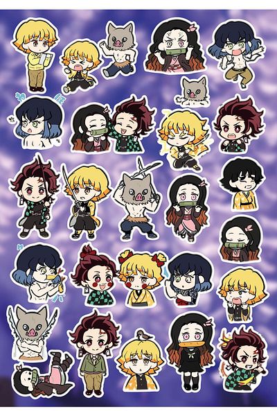 Anime Marketi مجموعة ملصقات مختلطة Demon Slayer - جدول الأعمال - الهاتف - مجموعة ملصقات الكمبيوتر المحمول 24 قطعة