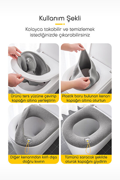 Emmaisie Yumuşak Dokulu Esnek Yıkanılabilir Klozet Kapağı Kılıfı Klozet Kapağı Örtüsü - Turuncu