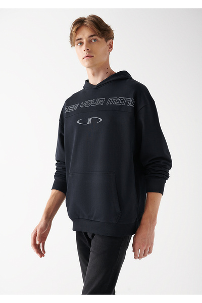 Mavi Free Your Mind Baskılı Kapüşonlu Siyah Sweatshirt 0611062-900