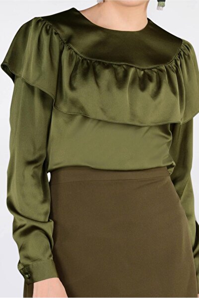 TRENDTESETTÜR Women's Khaki Ruffle Blouse 4202