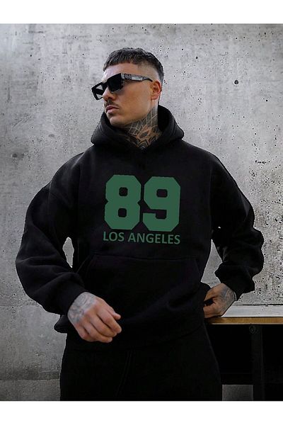BENROMA Унисекс голям суичър с щампа LOS ANGELES