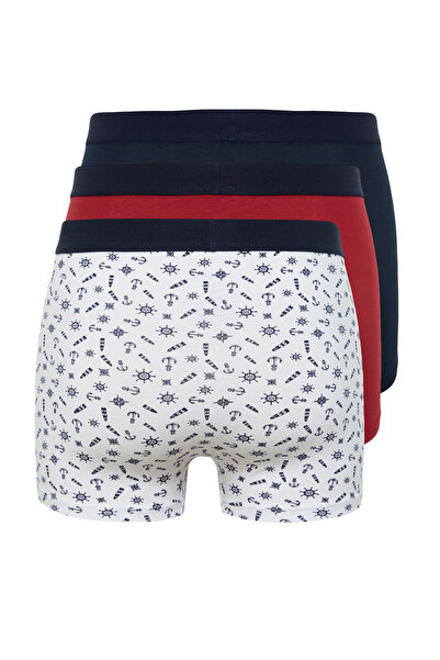 Trendyol Collection Többszínű 3 csomagos tengeri mintás lapos csomag, rugalmas pamut boxer TMNAW24BX00025