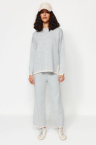 Trendyol Collection Szürke széles szabású kontraszt színű kötöttáru felső és alsó készlet TWOAW24AU00062