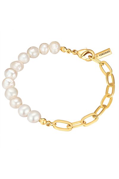 YOKOAMİİ Modeschmuckarmband Armband gelbgold Süßwasser-Zuchtperle weiß