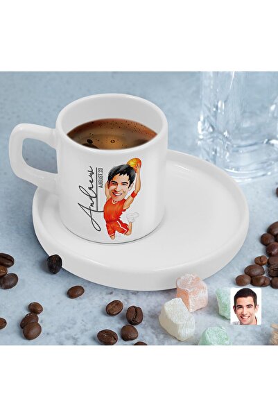 Bk Gift Kişiye Özel Sunum Tabaklı Erkek Basketbol Karikatürlü Kahve Fincanı-4...