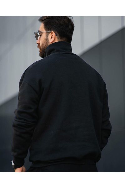 Tex Republic Black Men's Oversize Sweatshirt with Half Zipper