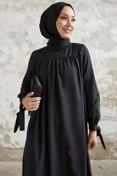 InStyle Rochie Yena Robe cu mânecă legata - neagră