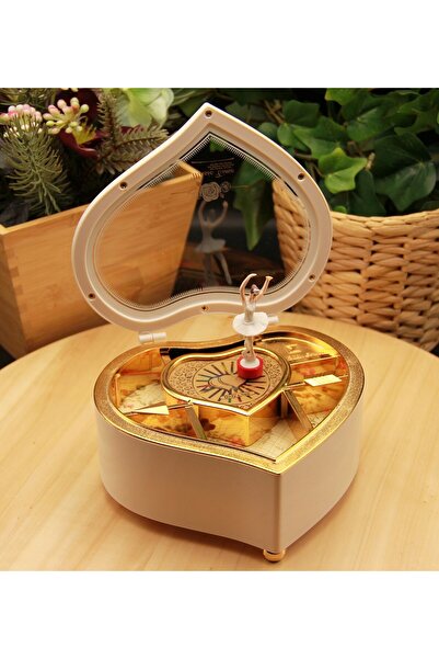 HEDİYEBİZİZ Kalp Dans Eden Balerinli Piyano Müzik Kutusu Büyük Boy