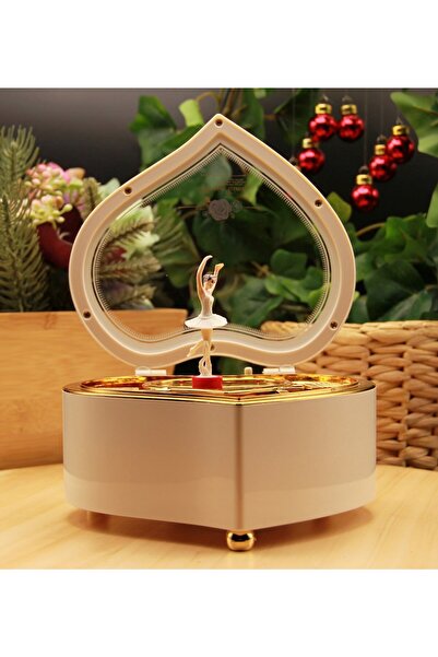 HEDİYEBİZİZ Kalp Dans Eden Balerinli Piyano Müzik Kutusu Büyük Boy
