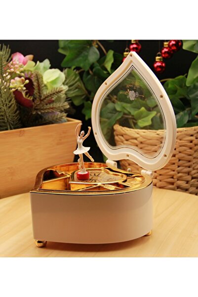 HEDİYEBİZİZ Kalp Dans Eden Balerinli Piyano Müzik Kutusu Büyük Boy