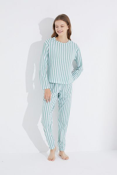 Siyah İnci πράσινο λευκό Jogger Knitted Sleepwear Σετ