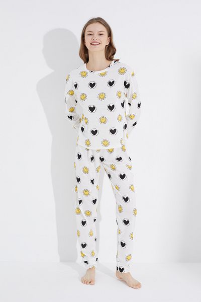 Siyah İnci Set de pijama tricotat Jogger cu fața zâmbitoare albă