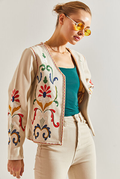 Bianco Lucci Women's Embroidered Multi-Patterned Stamp Jacket