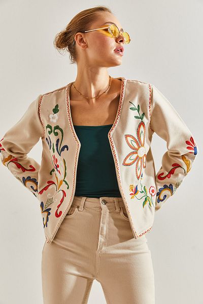 Bianco Lucci Women's Embroidered Multi-Patterned Stamp Jacket