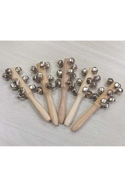 brtticaret Natural Wooden Handle Bell 5 Pieces Kindergartens' Choice