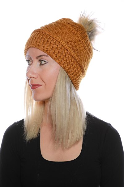 toptanhanem Κομψό Pompom Wool Beanie Mustard Yellow - Προσθέστε το στυλ σας γ...