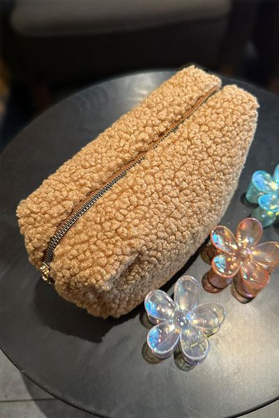 BAHELS Μεγάλο μέγεθος Teddy Plush - Τσάντα μακιγιάζ Camel, Θήκη Ταξιδίου, Μοντέρνο Σχέδιο 431550