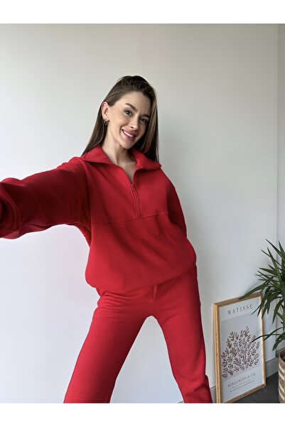 C&C OKULCUNUZ KADIN ÜÇ İPLİK YARIM FERMUAR EŞOFMAN TAKIMI MODERN KALIP