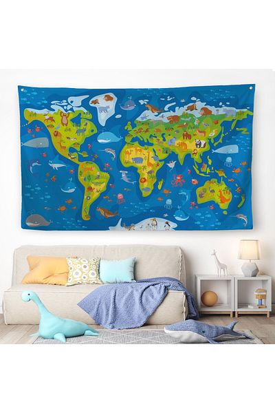 KIRMIZI AYI Educational World Map - Children's and Baby's Room Wall Cover 3774