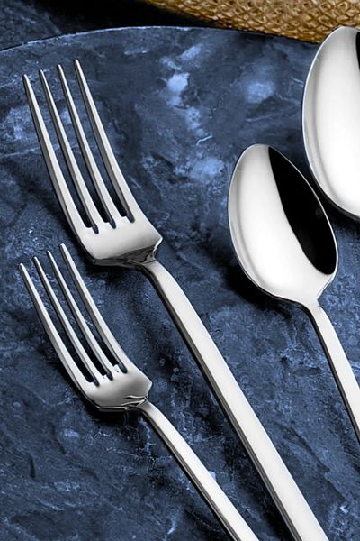 Vipinox 60 Pieces Stainless Steel Flat Fork Spoon Set for 12 Persons Kismet Stick Model Fork Spoon Set