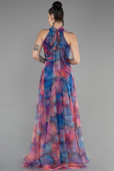 Abiyefon Saks Blue Long Floral Evening Dress ABU674