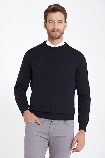 Hatemoğlu Ανδρικό πλεκτό πουλόβερ Navy Blue Crew Neck